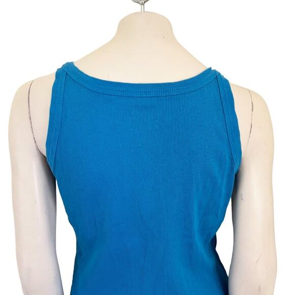 VTG EVIE Overall Rib Tank Top in Azure Blue RARE style 90s Y2K SZ L - Picture 6 of 12